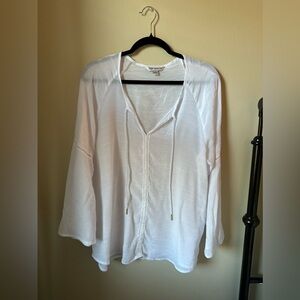 Counterparts White Gauze Linen Blouse - White - Size L